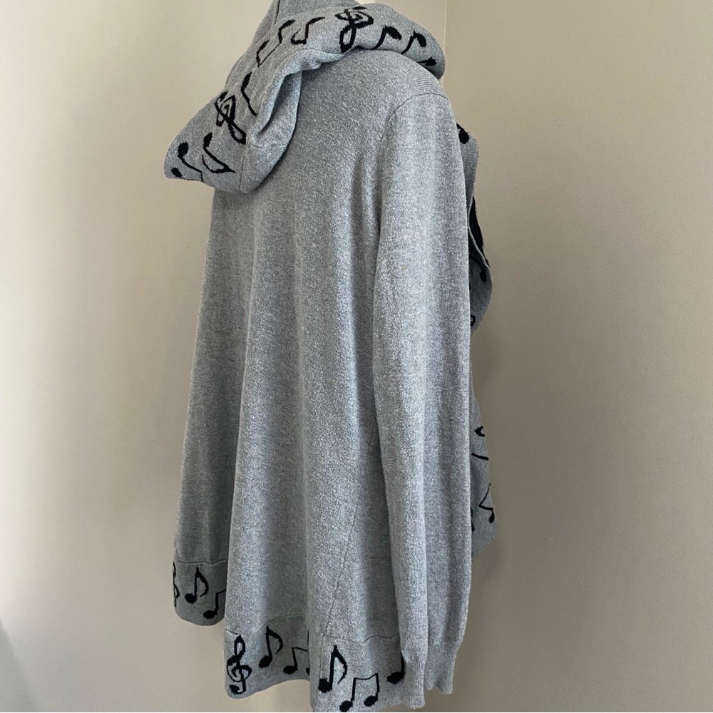 Hot Topic Hooded Sweater Cardigan Flyaway Music Notes Gray Black XL - Picture 3 of 9